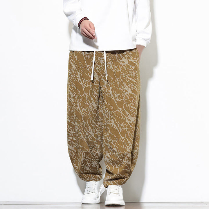 Pantaloni harem da uomo con tasche, lunghezza alla caviglia, in cotone con elastico in vita e stampa a righe testurizzate Buddha Stones - Verga d'oro - US/UK/AU46, EU56 (5XL) - image 16