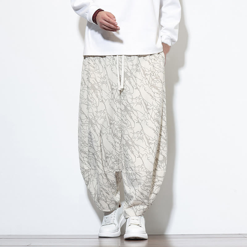 Pantaloni harem da uomo con tasche, lunghezza alla caviglia, in cotone con elastico in vita e stampa a righe testurizzate Buddha Stones - Bianco - US/UK/AU46, EU56 (5XL) - image 24