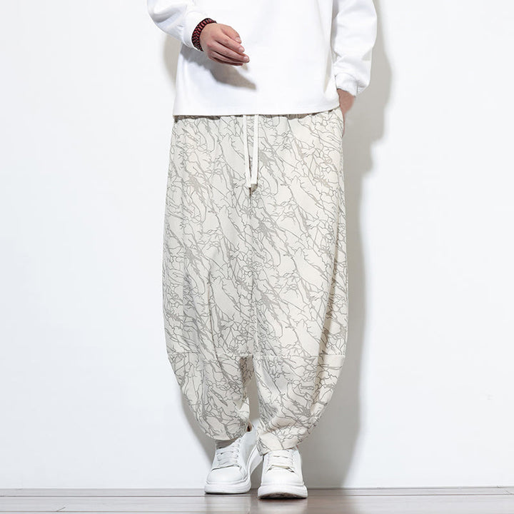 Pantaloni harem da uomo con tasche, lunghezza alla caviglia, in cotone con elastico in vita e stampa a righe testurizzate Buddha Stones - Bianco - US/UK/AU46, EU56 (5XL) - image 24
