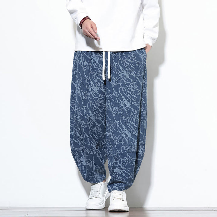 Pantaloni harem da uomo con tasche, lunghezza alla caviglia, in cotone con elastico in vita e stampa a righe testurizzate Buddha Stones - SteelBlue - US/UK/AU46, EU56 (5XL) - image 0
