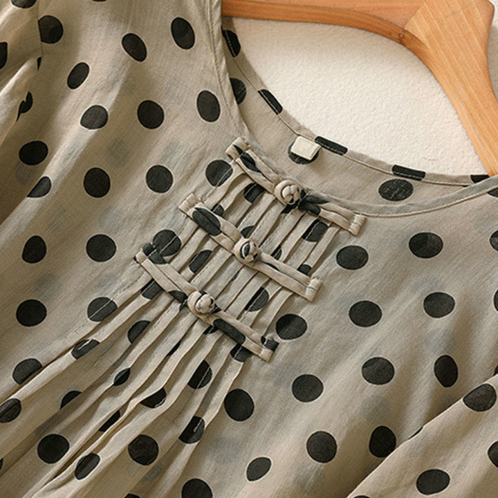 Camicia da donna in poliestere con maniche lunghe e scollo rotondo a pois, motivo Buddha Stones Fall  - image 19