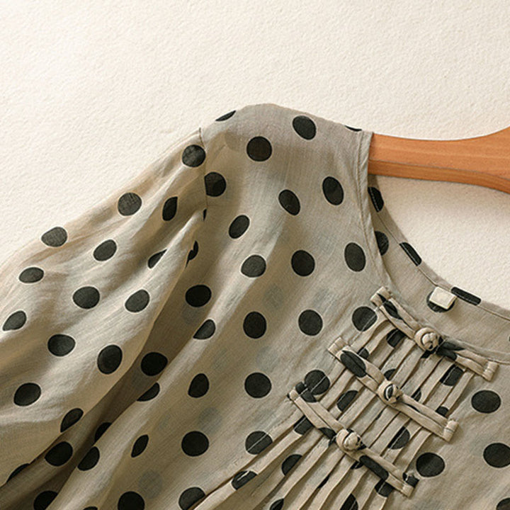 Camicia da donna in poliestere con maniche lunghe e scollo rotondo a pois, motivo Buddha Stones Fall  - image 21