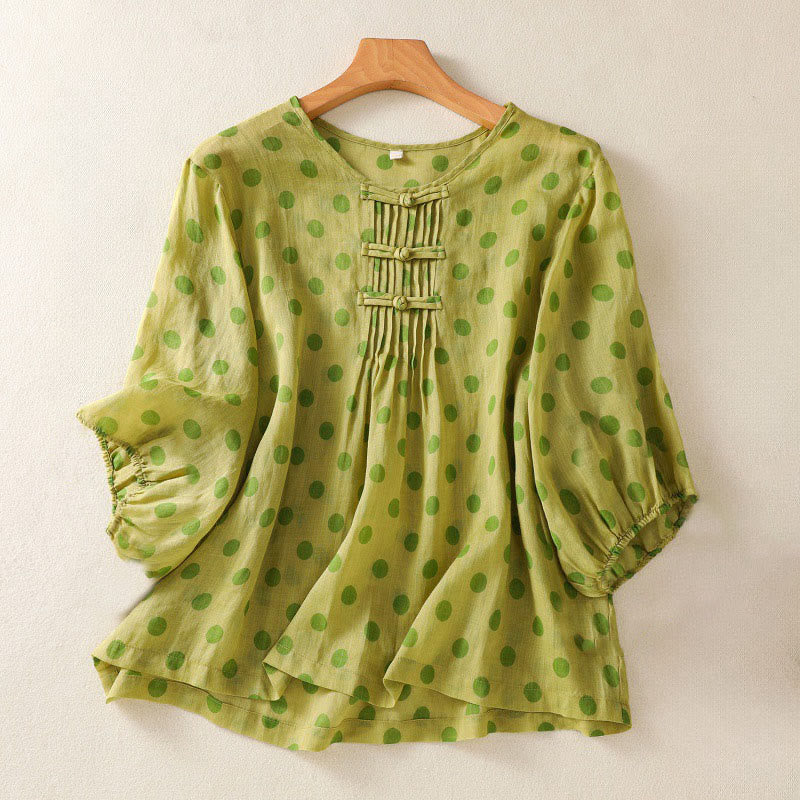 Camicia da donna in poliestere con maniche lunghe e scollo rotondo a pois, motivo Buddha Stones Fall  - GialloVerde - US12, UK/AU16, EU44 (2XL) - image 7