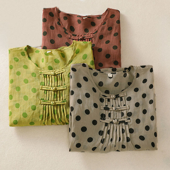 Camicia da donna in poliestere con maniche lunghe e scollo rotondo a pois, motivo Buddha Stones Fall  - image 26