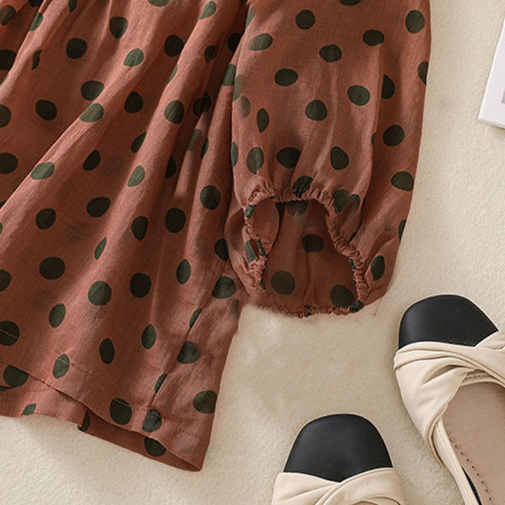 Camicia da donna in poliestere con maniche lunghe e scollo rotondo a pois, motivo Buddha Stones Fall  - image 4