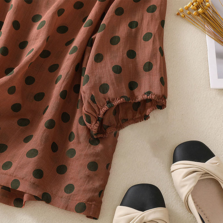 Camicia da donna in poliestere con maniche lunghe e scollo rotondo a pois, motivo Buddha Stones Fall  - image 3