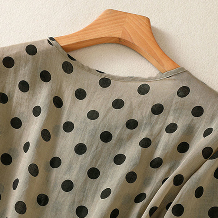 Camicia da donna in poliestere con maniche lunghe e scollo rotondo a pois, motivo Buddha Stones Fall  - image 24