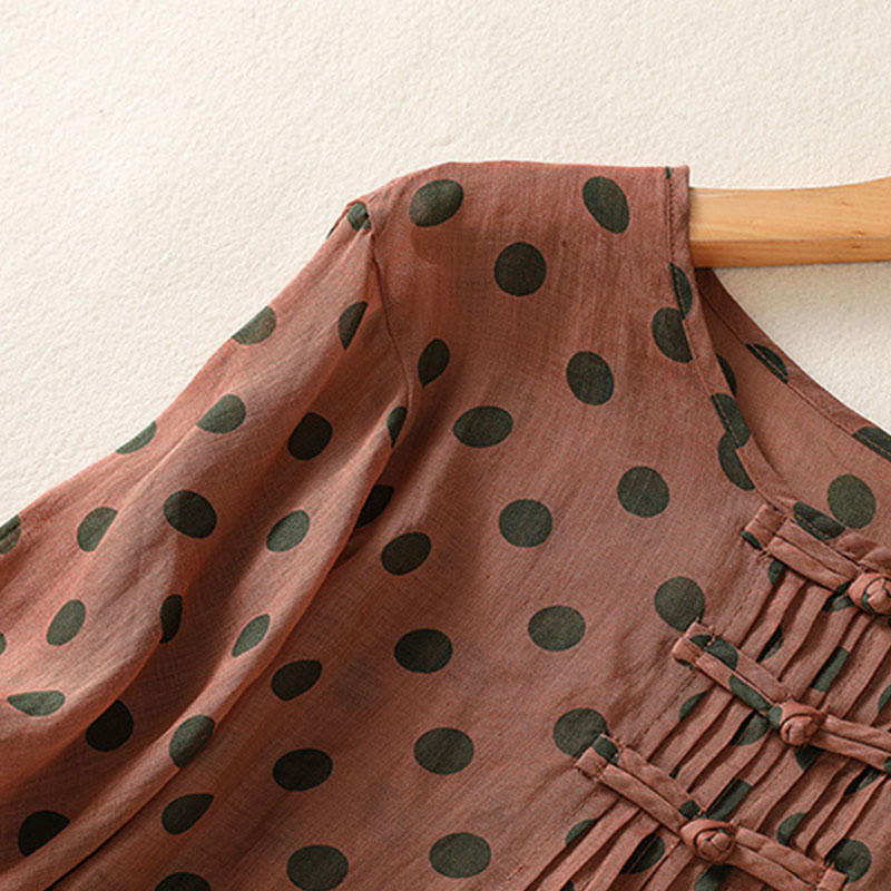 Camicia da donna in poliestere con maniche lunghe e scollo rotondo a pois, motivo Buddha Stones Fall  - image 2