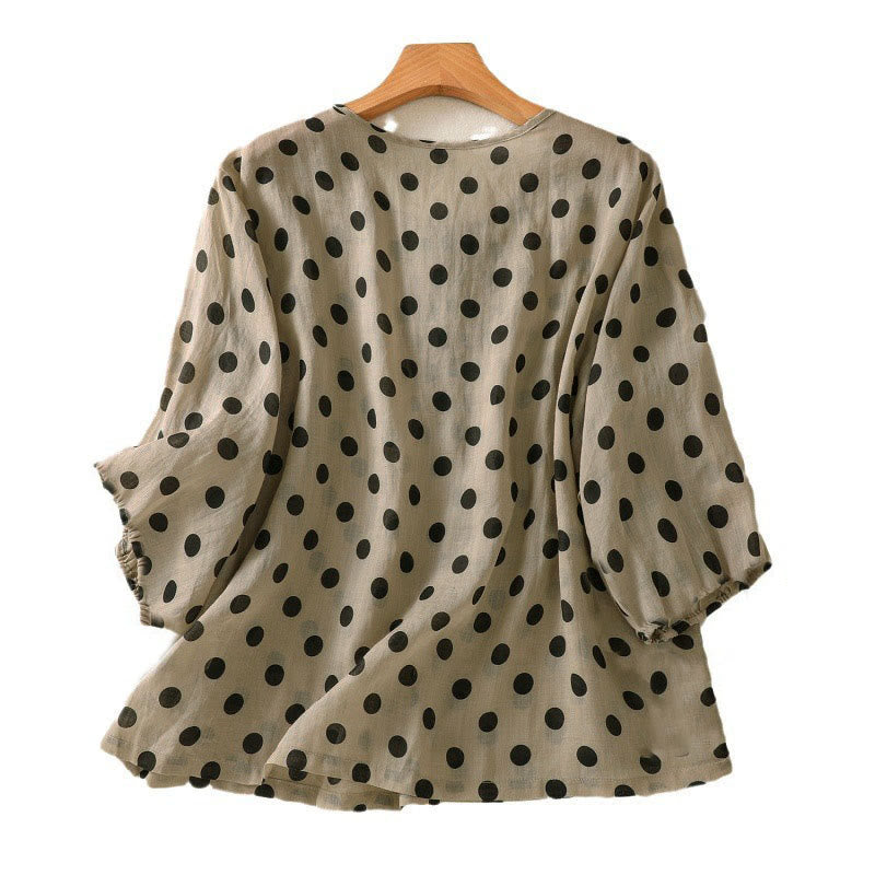 Camicia da donna in poliestere con maniche lunghe e scollo rotondo a pois, motivo Buddha Stones Fall  - image 17