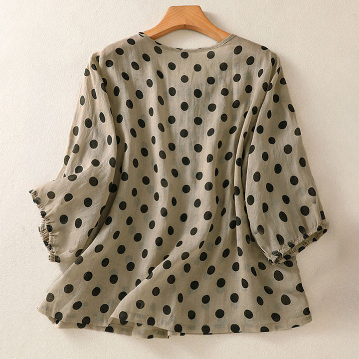 Camicia da donna in poliestere con maniche lunghe e scollo rotondo a pois, motivo Buddha Stones Fall  - image 16