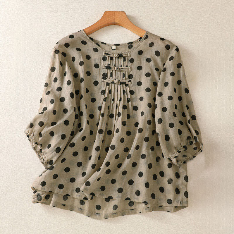 Camicia da donna in poliestere con maniche lunghe e scollo rotondo a pois, motivo Buddha Stones Fall  - Tan - US12, UK/AU16, EU44 (2XL) - image 15
