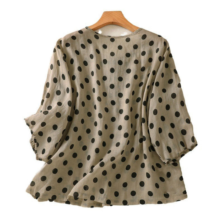 Camicia da donna in poliestere con maniche lunghe e scollo rotondo a pois, motivo Buddha Stones Fall  - image 17