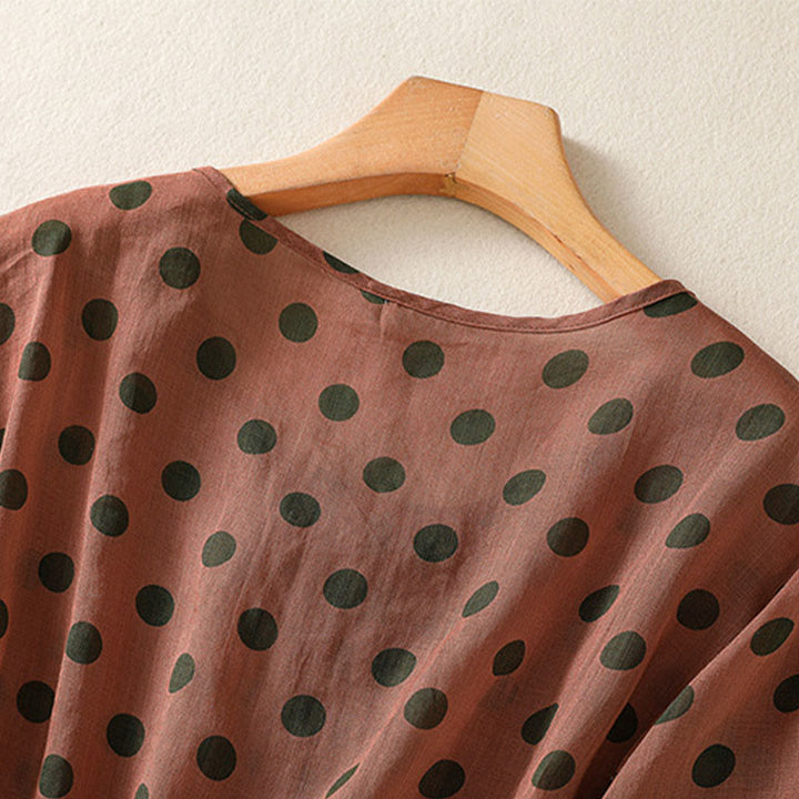 Camicia da donna in poliestere con maniche lunghe e scollo rotondo a pois, motivo Buddha Stones Fall  - image 6