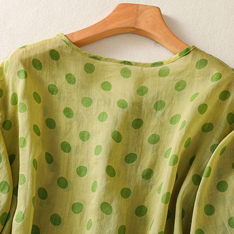 Camicia da donna in poliestere con maniche lunghe e scollo rotondo a pois, motivo Buddha Stones Fall  - image 14