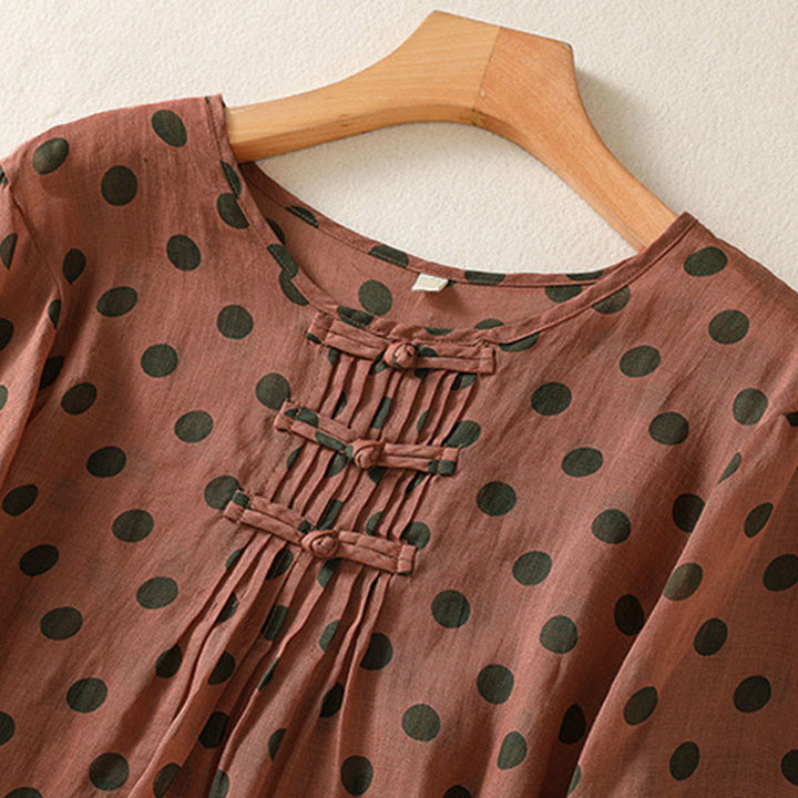 Camicia da donna in poliestere con maniche lunghe e scollo rotondo a pois, motivo Buddha Stones Fall  - image 1