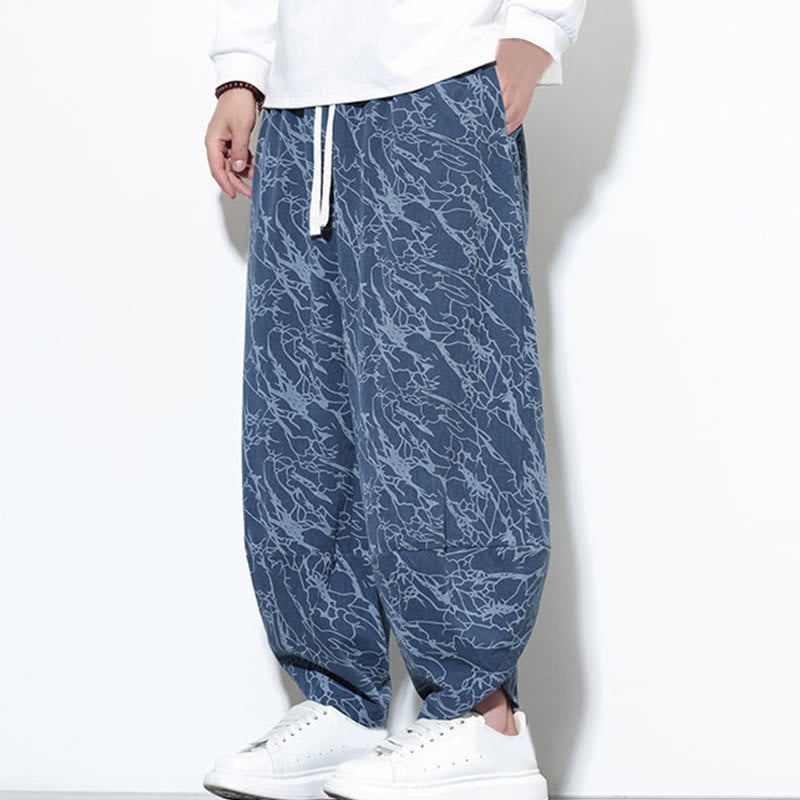 Pantaloni harem da uomo con tasche, lunghezza alla caviglia, in cotone con elastico in vita e stampa a righe testurizzate Buddha Stones - image 4