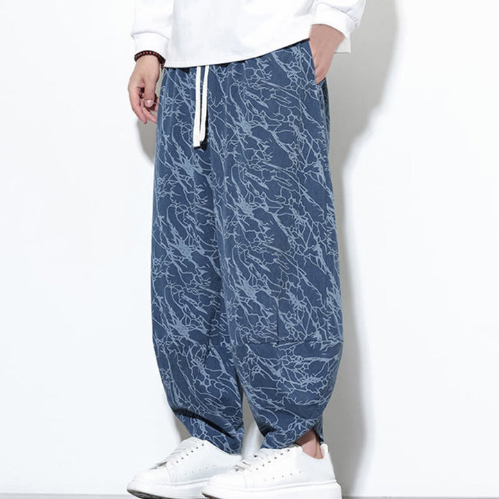Pantaloni harem da uomo con tasche, lunghezza alla caviglia, in cotone con elastico in vita e stampa a righe testurizzate Buddha Stones - image 4