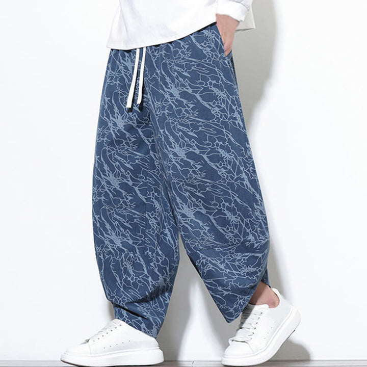 Pantaloni harem da uomo con tasche, lunghezza alla caviglia, in cotone con elastico in vita e stampa a righe testurizzate Buddha Stones - image 7