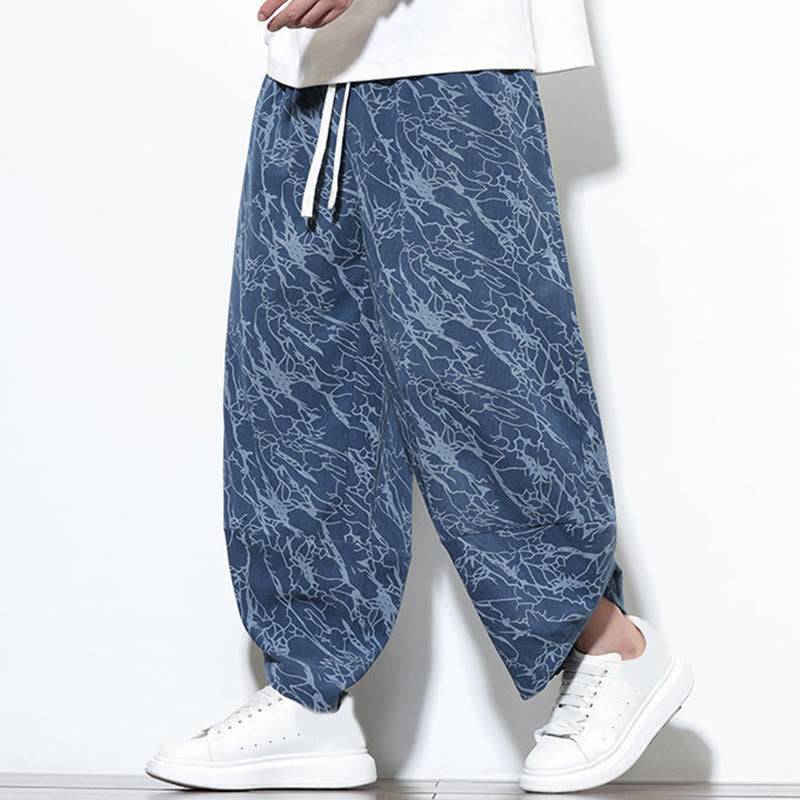 Pantaloni harem da uomo con tasche, lunghezza alla caviglia, in cotone con elastico in vita e stampa a righe testurizzate Buddha Stones - image 1