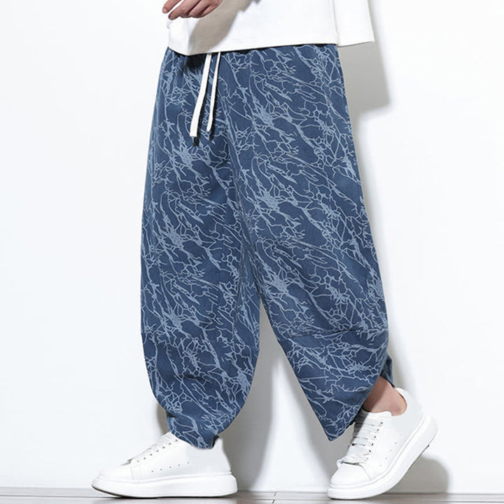 Pantaloni harem da uomo con tasche, lunghezza alla caviglia, in cotone con elastico in vita e stampa a righe testurizzate Buddha Stones - image 1