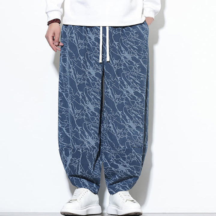 Pantaloni harem da uomo con tasche, lunghezza alla caviglia, in cotone con elastico in vita e stampa a righe testurizzate Buddha Stones - image 5