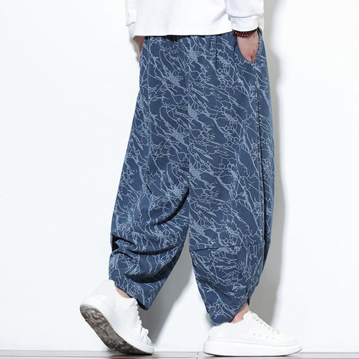Pantaloni harem da uomo con tasche, lunghezza alla caviglia, in cotone con elastico in vita e stampa a righe testurizzate Buddha Stones - image 3