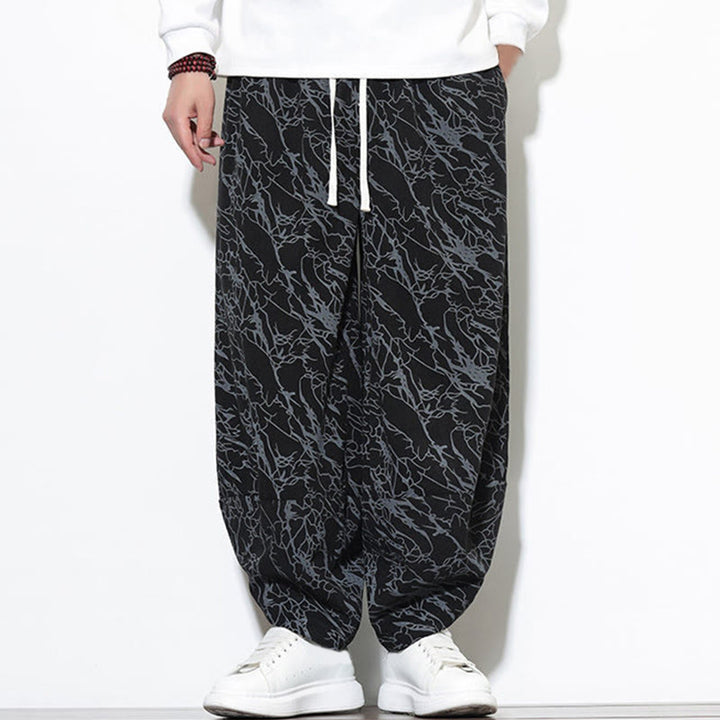 Pantaloni harem da uomo con tasche, lunghezza alla caviglia, in cotone con elastico in vita e stampa a righe testurizzate Buddha Stones - image 13