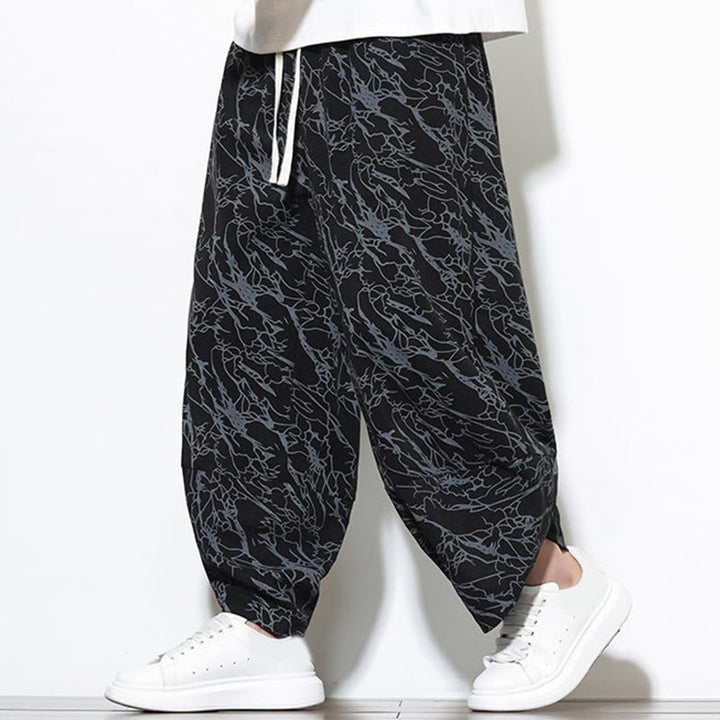 Pantaloni harem da uomo con tasche, lunghezza alla caviglia, in cotone con elastico in vita e stampa a righe testurizzate Buddha Stones - image 9