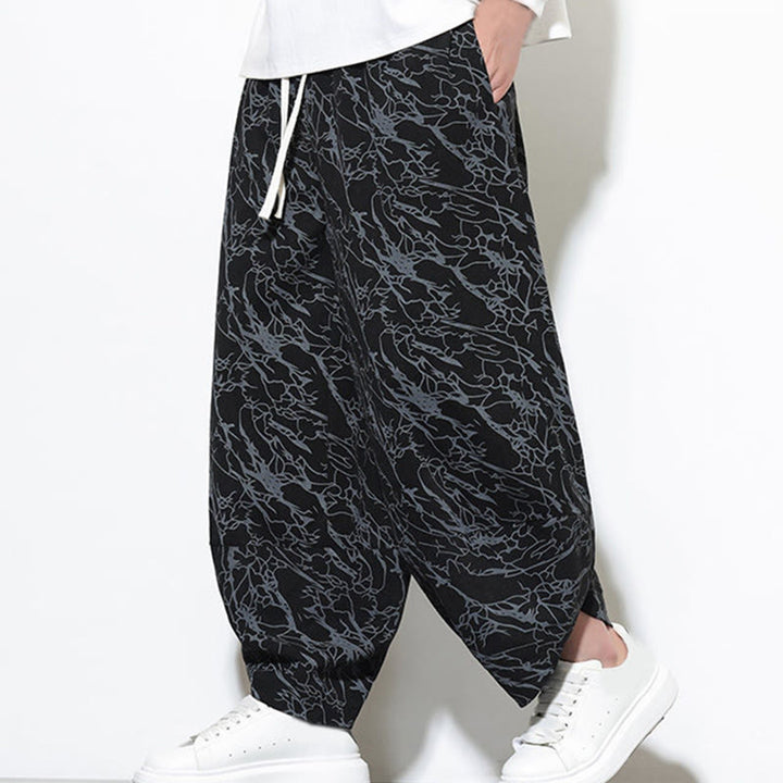 Pantaloni harem da uomo con tasche, lunghezza alla caviglia, in cotone con elastico in vita e stampa a righe testurizzate Buddha Stones - image 15