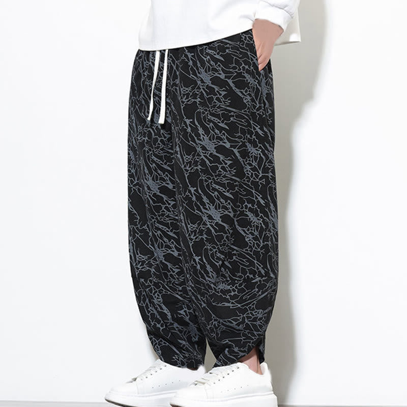 Pantaloni harem da uomo con tasche, lunghezza alla caviglia, in cotone con elastico in vita e stampa a righe testurizzate Buddha Stones - image 12