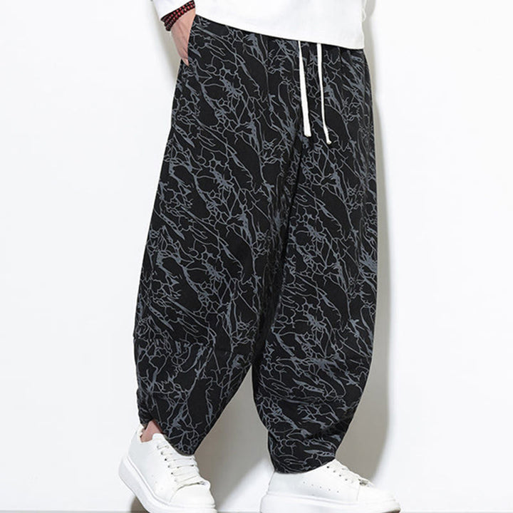 Pantaloni harem da uomo con tasche, lunghezza alla caviglia, in cotone con elastico in vita e stampa a righe testurizzate Buddha Stones - image 14