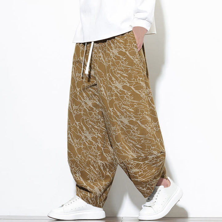 Pantaloni harem da uomo con tasche, lunghezza alla caviglia, in cotone con elastico in vita e stampa a righe testurizzate Buddha Stones - image 17