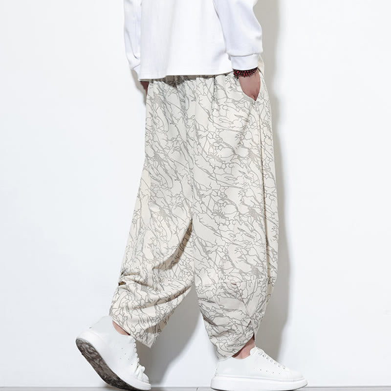 Pantaloni harem da uomo con tasche, lunghezza alla caviglia, in cotone con elastico in vita e stampa a righe testurizzate Buddha Stones - image 27