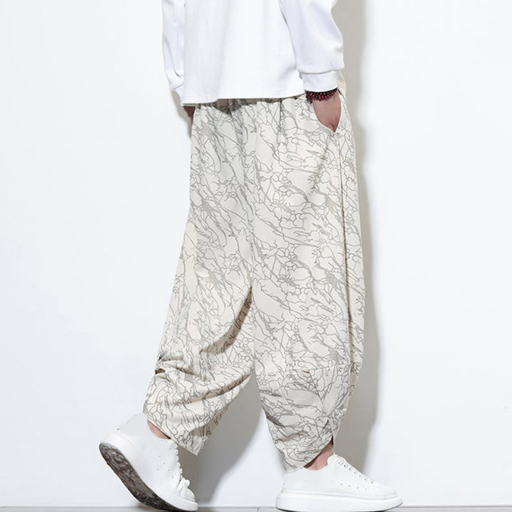 Pantaloni harem da uomo con tasche, lunghezza alla caviglia, in cotone con elastico in vita e stampa a righe testurizzate Buddha Stones - image 27