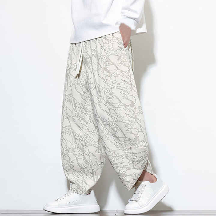Pantaloni harem da uomo con tasche, lunghezza alla caviglia, in cotone con elastico in vita e stampa a righe testurizzate Buddha Stones - image 30