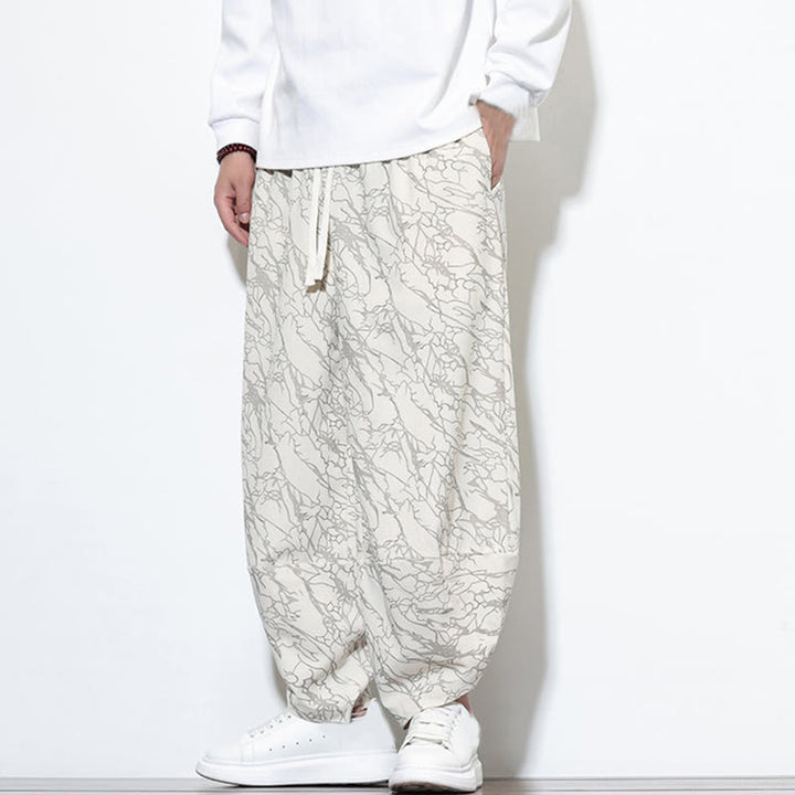 Pantaloni harem da uomo con tasche, lunghezza alla caviglia, in cotone con elastico in vita e stampa a righe testurizzate Buddha Stones - image 28