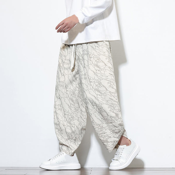 Pantaloni harem da uomo con tasche, lunghezza alla caviglia, in cotone con elastico in vita e stampa a righe testurizzate Buddha Stones - image 29