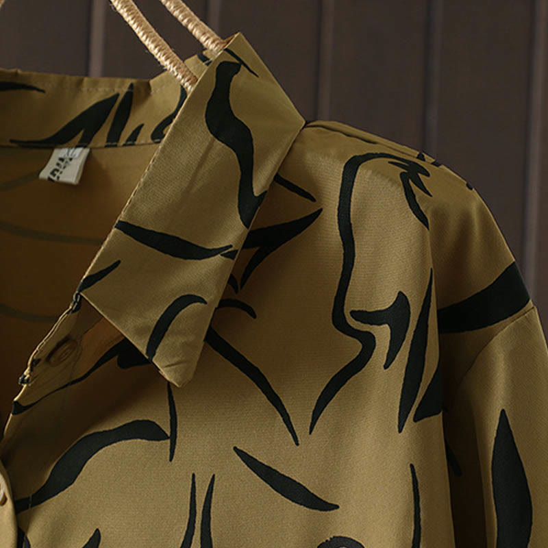 Camicia da donna a maniche lunghe con colletto alto e motivo a righe, ideale per primavera e autunno, Buddha Stones.  - image 4