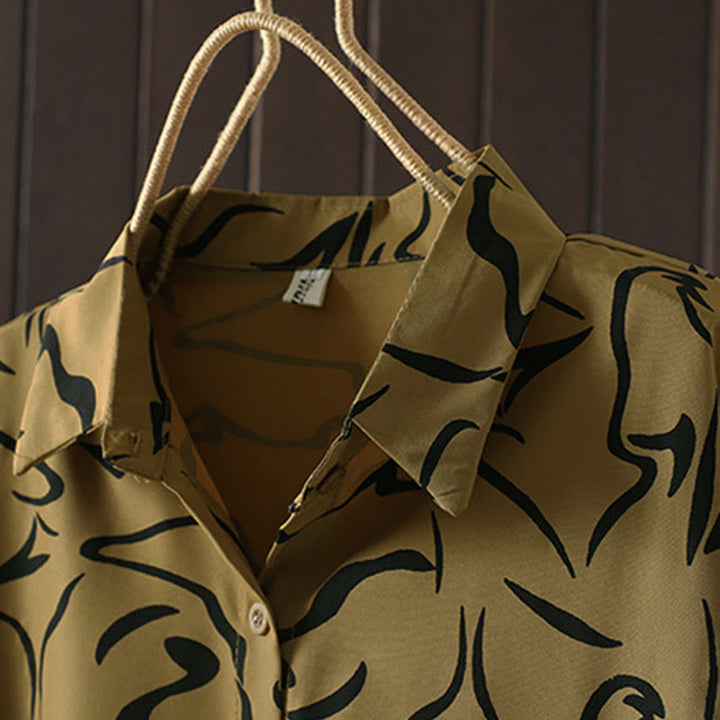 Camicia da donna a maniche lunghe con colletto alto e motivo a righe, ideale per primavera e autunno, Buddha Stones.  - image 5