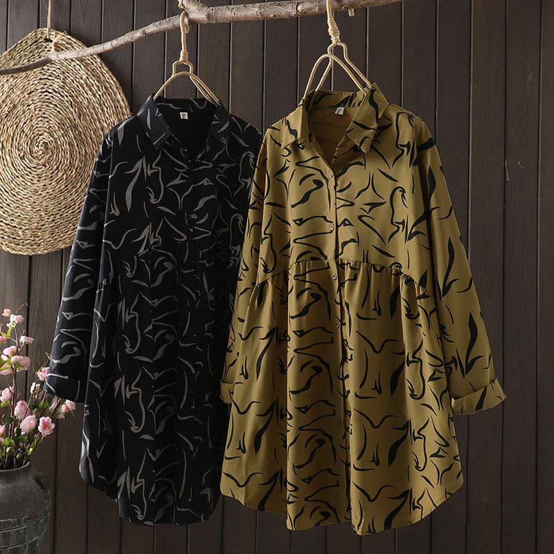 Camicia da donna a maniche lunghe con colletto alto e motivo a righe, ideale per primavera e autunno, Buddha Stones.  - image 0