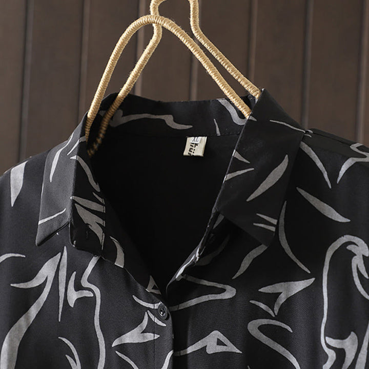 Camicia da donna a maniche lunghe con colletto alto e motivo a righe, ideale per primavera e autunno, Buddha Stones.  - image 17
