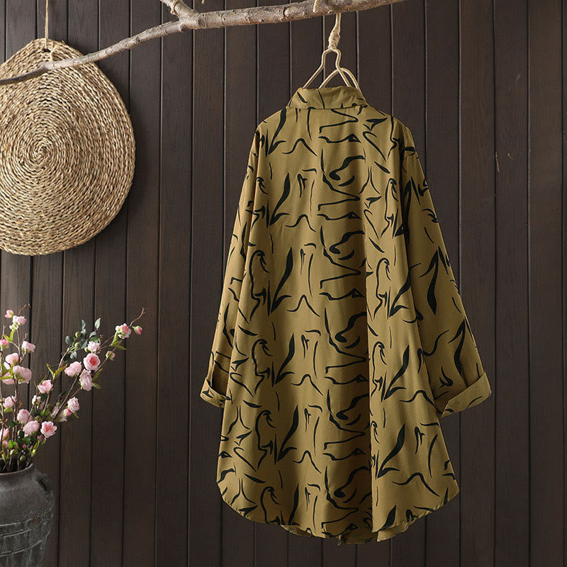 Camicia da donna a maniche lunghe con colletto alto e motivo a righe, ideale per primavera e autunno, Buddha Stones.  - image 3