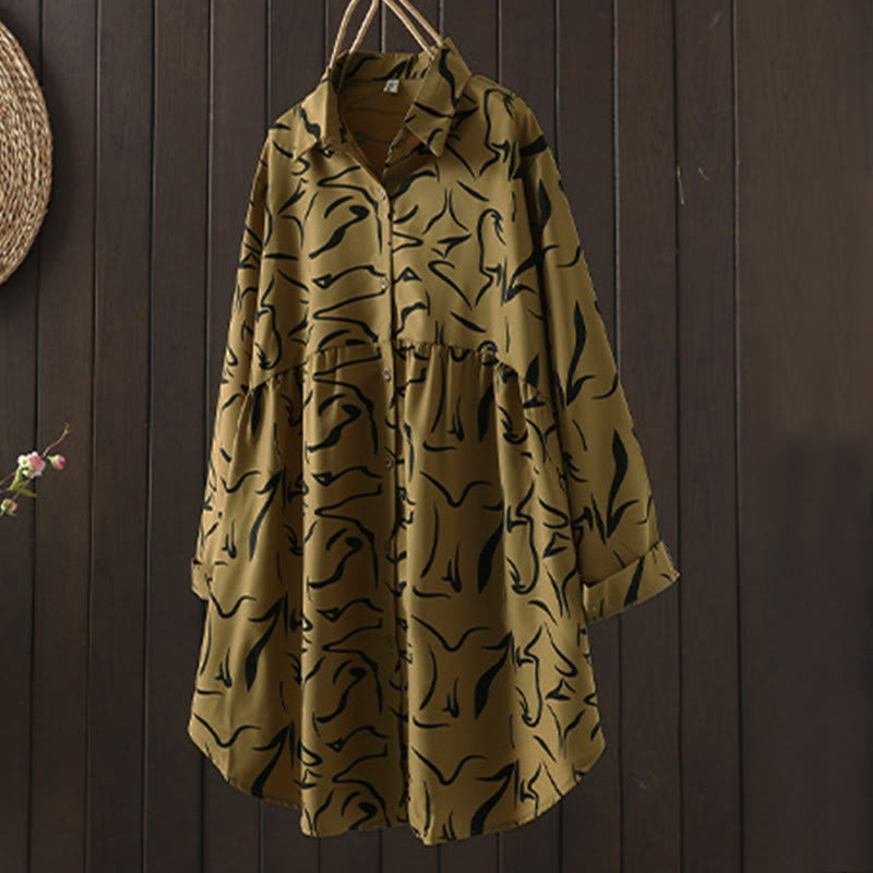 Camicia da donna a maniche lunghe con colletto alto e motivo a righe, ideale per primavera e autunno, Buddha Stones.  - image 2