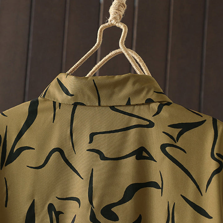 Camicia da donna a maniche lunghe con colletto alto e motivo a righe, ideale per primavera e autunno, Buddha Stones.  - image 6