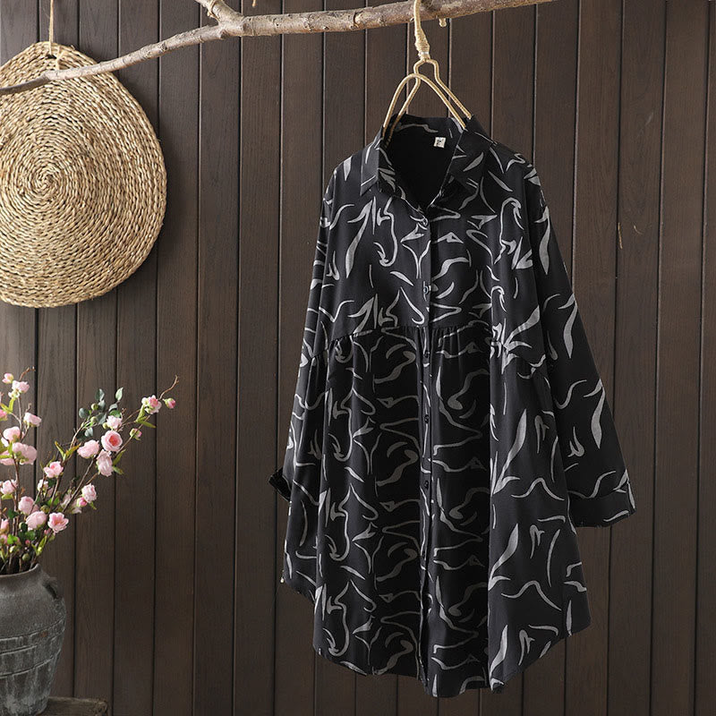 Camicia da donna a maniche lunghe con colletto alto e motivo a righe, ideale per primavera e autunno, Buddha Stones.  - Nero - US14, UK/AU18, EU46 (4XL) - image 16