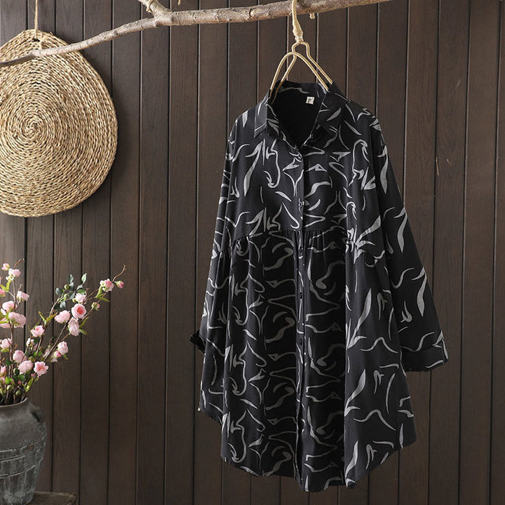 Camicia da donna a maniche lunghe con colletto alto e motivo a righe, ideale per primavera e autunno, Buddha Stones.  - Nero - US14, UK/AU18, EU46 (4XL) - image 16