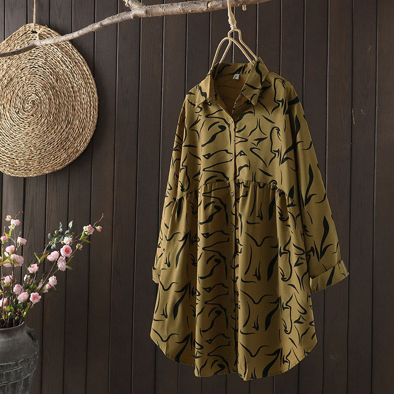 Camicia da donna a maniche lunghe con colletto alto e motivo a righe, ideale per primavera e autunno, Buddha Stones.  - Verga d'oro scura - US14, UK/AU18, EU46 (4XL) - image 1