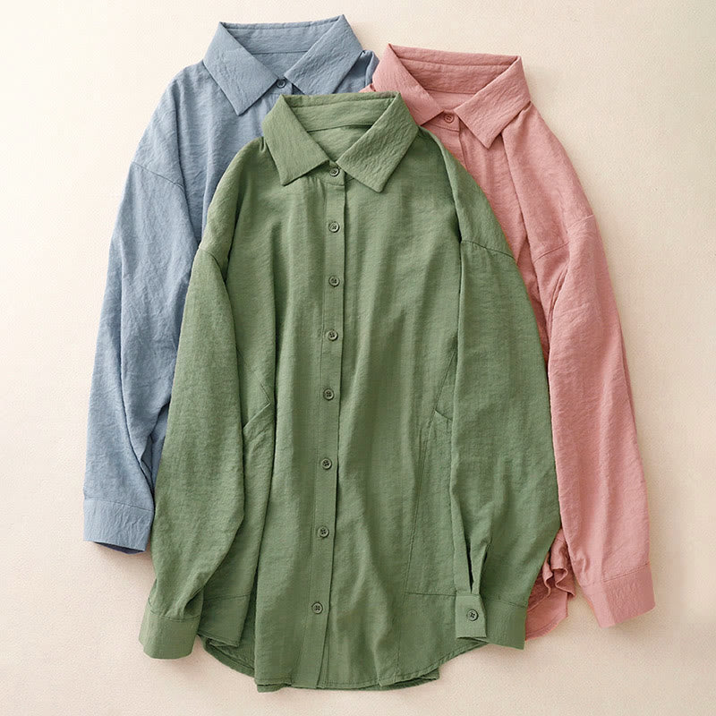 Camicia da donna in cotone e poliestere, a maniche lunghe, con colletto rialzato, Buddha Stones, primavera-autunno  - image 25