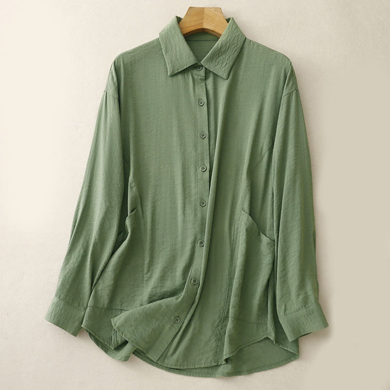 Camicia da donna in cotone e poliestere, a maniche lunghe, con colletto rialzato, Buddha Stones, primavera-autunno  - Verde - US8-10, UK/AU12-14, EU40-42 (2XL) - image 6