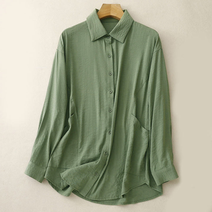 Camicia da donna in cotone e poliestere, a maniche lunghe, con colletto rialzato, Buddha Stones, primavera-autunno  - Verde - US8-10, UK/AU12-14, EU40-42 (2XL) - image 6